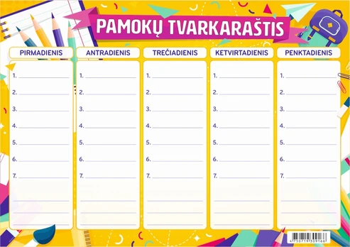 Pamokų tvarkaraštis, A5, 200gsm
