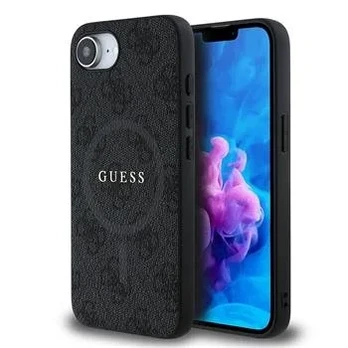 Dėklas Guess PU Leather 4G Colored Ring MagSafe Case for iPhone 16e Juodas