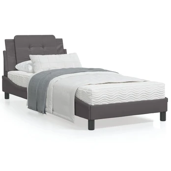 Lova su čiužiniu, pilkos spalvos, 90x200cm, dirbtinė oda