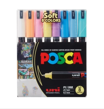 Uni Posca - PC1MR - Extra Fine Tip Pen - Soft Colors, 8 pc