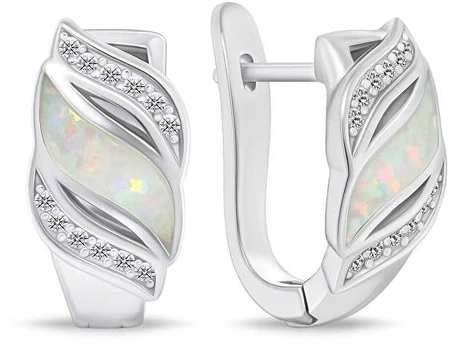 Brilio Silver Charming sidabrinis earrings with zircons and synthetic opal EA970W