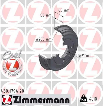 Stabdžių būgnas ZIMMERMANN 430.1794.20