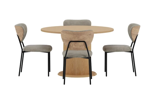 Reko Table - Nature with 4 Butterfly Chair - Beige