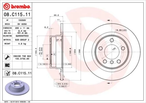 Stabdžių diskas BREMBO 08.C115.11