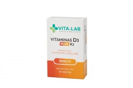 VITA LAB PLUS vitaminas D3 5000IU + K2 200µg, 30 tab. kaina
