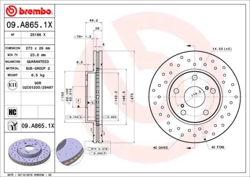 Stabdžių diskas BREMBO 09.A865.1X
