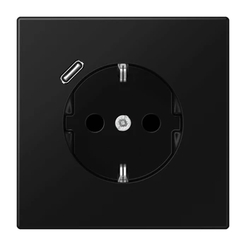 JUNG Lizdas SCHUKO juodas matinis su USB-C 2A/3A, 16A 250V (LS Serija)
