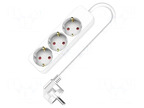Extension lead | 3x1.5mm2 | Schuko | Sockets: 3 | PVC | white | 1.5m | 16A