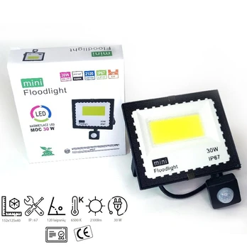 30w LED prožektorius su judesio davikliu 6500k mINI IP67