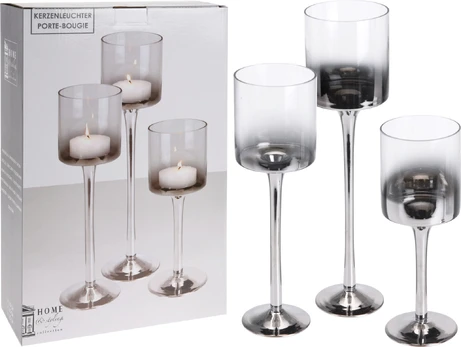 Žvakidė Home Styling Collection, stiklas, Ø 9 cm, 35 cm, sidabro, 3 vnt.