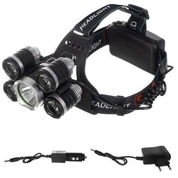 LED Prožektorius ant galvos - Priekinis žibintas 5 x LED T6 CREE