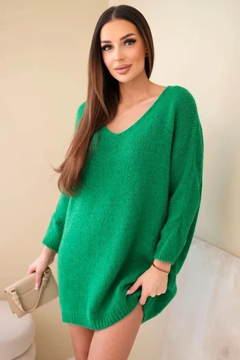 Moteriška Plus Size suknelė su V formos iškirpte, žalia