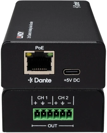 Garso Dekoderis - Lindy 2ch Dante® į Analoginį Garso Dekoderį 96kHz 24-Bit 100m (328.08ft) Juodas