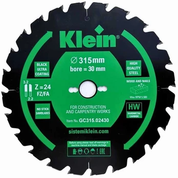 Klein 315x30x3.2mm 24 dantys – diskinis pjūklas statybvietėms ir griovimui
