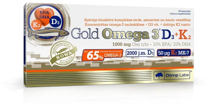 OLIMP LABS Gold Omega-3 D3+K2 kapsulės N30