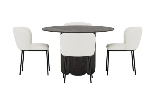 Tekla Round Dining Table Ø120x75 Black 3D Paper + Edina Chair 2-pack White _4