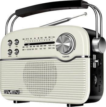 Sven Speaker SVEN SRP-500, white (3W, Bluetooth, FM/AM/SW, USB, microSD, AUX, battery)