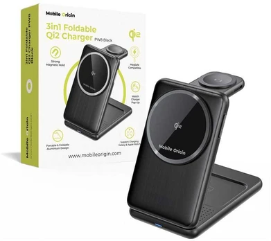 Mobile Origin 3in1 sulankstomas Qi2 įkroviklis PW8, juodas