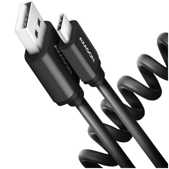 Axagon Data and charging USB 2.0 cable lengh 0.6m. 3A. Juodas twisted.