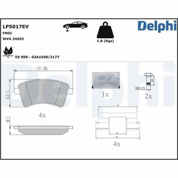 Stabdžių trinkelių rinkinys, diskinis stabdys DELPHI LP5017EV
