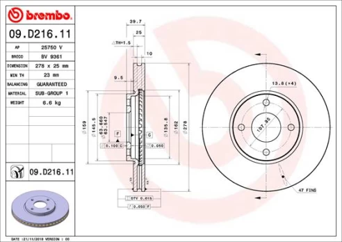 BREMBO 09.D216.11 Brake Disc