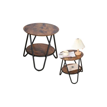 Lean Round Coffee Table with Additional Shelf, Industrial Vintage, 40x42cm