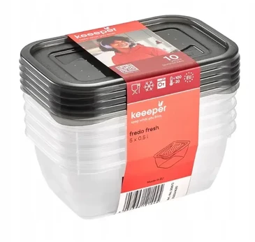 Keeeper Food container set rectangular 5x0.5L Fredo "Fresh" transparent/crystal pilka