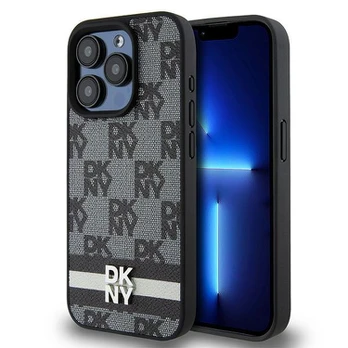 Dėklas DKNY PU Leather Checkered Pattern and Stripe Case for iPhone 15 Pro Max Juodas