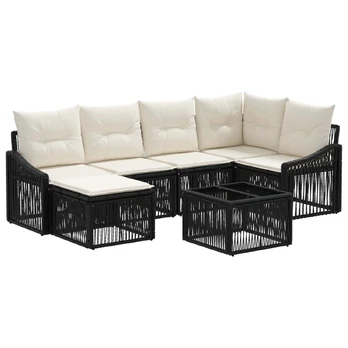 Sodo Sofų Rinkinys 7 pcs Juoda poliratanas