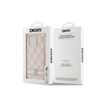 Dėklas DKNY PU Leather Checkered Pattern and Stripe Case for iPhone 14 Pro Rožinė
