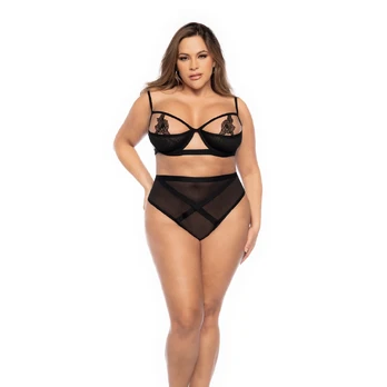 Leg Avenue Two Piece Set 3/4X Black - Embroidered Floral Design