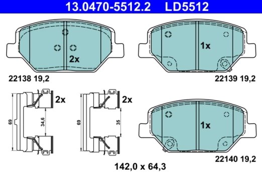 ATE 13.0470-5512.2 Brake pad set