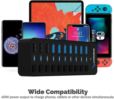 Sabrent 10 prievadų Usb 3.0 šakotuvas su maitinimo adapteriu