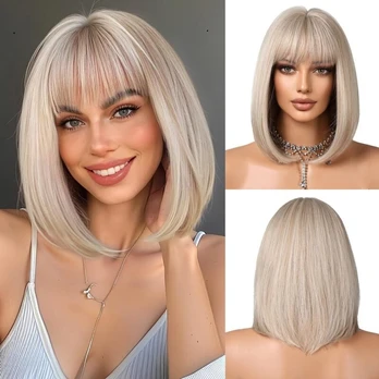OUFEI Platinum Blonde Bob perukas