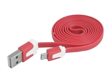 Lamex LTC PS USB mikro USB kabelis, raudonos spalvos, plokščias.