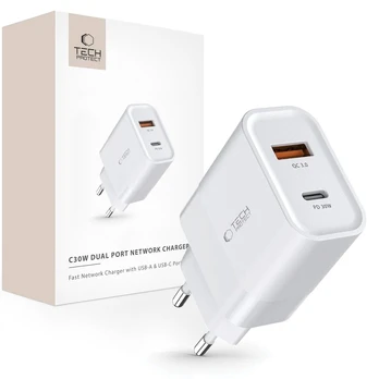 Tech-Protect C30W USB-C PD 30W / USB-A QC 3.0 network Įkroviklis - baltas