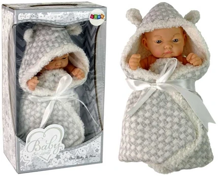 Lėlė kūdikis su pilka antklode, 24 cm