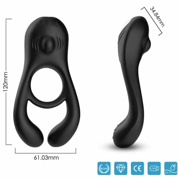 ARMONY VEYRON Double Vibrator Ring Toy for Couples Black 9 Modes Waterproof