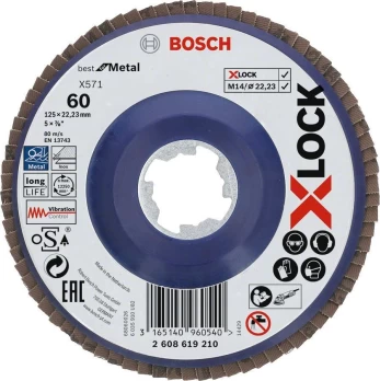 Žiedlapinis šlifavimo diskas BOSCH X-Lock, 125 mm, K 60 mm