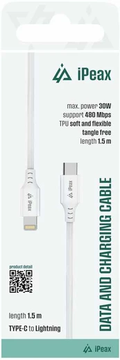 iPEAX TPU KABELIS USB-C / LIGHTNING 1,5M, USB 2.0 BÍLÝ
