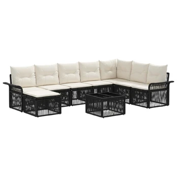 Sodo Sofų Rinkinys 9 pcs Juoda poliratanas
