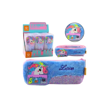 Lean Plush Unicorn Pieštukas Case Glittering Elements Unicorn Mėlyna