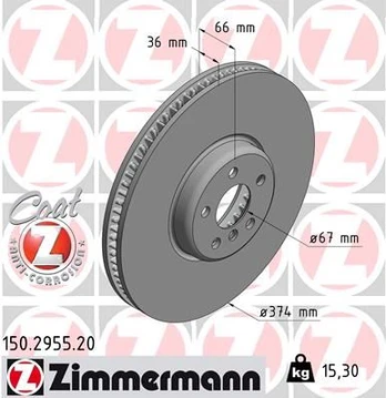 Stabdžių diskas ZIMMERMANN 150.2955.20