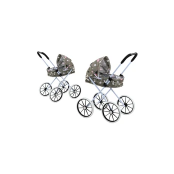 Doll s Pram Large Wheels Foldable Stars Clouds Gray 60cm