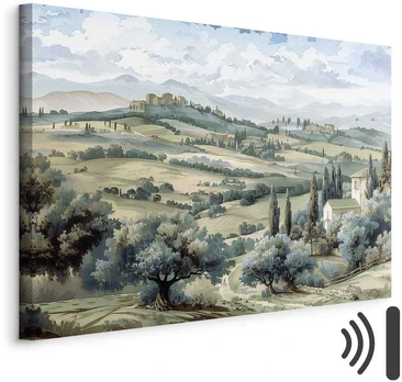 Artgeist Paveikslas - Landscape with Žalias Fields and Trees Tuscan Sunny View
