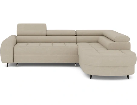 Vesteria right-hand corner sofa with sleeping function and storage compartment, beige velvet, Modern, Beige