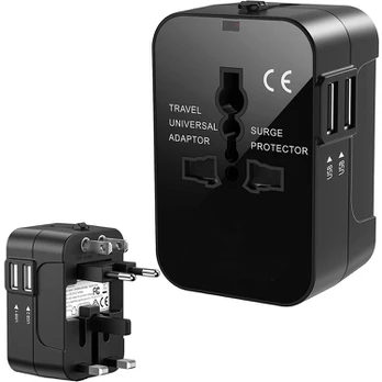 Verk Group Adapteris socket connector uk usa eu aus universal 2x usb worldwide
