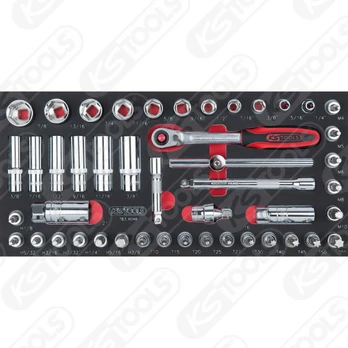 Galvučių kompl. SCS CHROMEplus 3/8", 46 vnt, 1/3, KS Tools