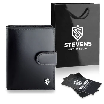 Vyriška odinė piniginė STEVENS su maišeliu, juoda, RFID apsauga Z03-326A
