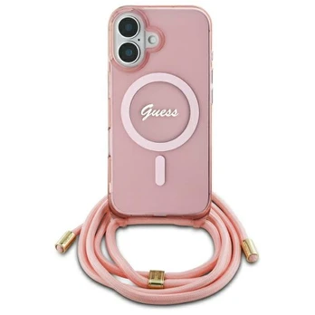 Guess GUHMP16SHCTSGNSP iPhone 16 6.1" rožinis|pink hardcase Crossbody Cord Script MagSafe